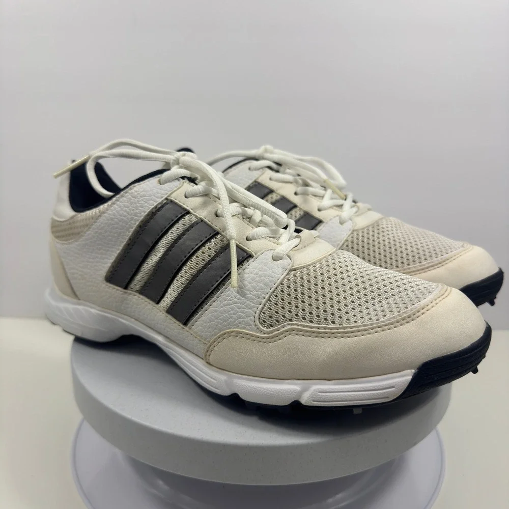 Adidas Traxion Golf Shoes White Gray Spikeless Lace Up Athletic Mens 7.5‎